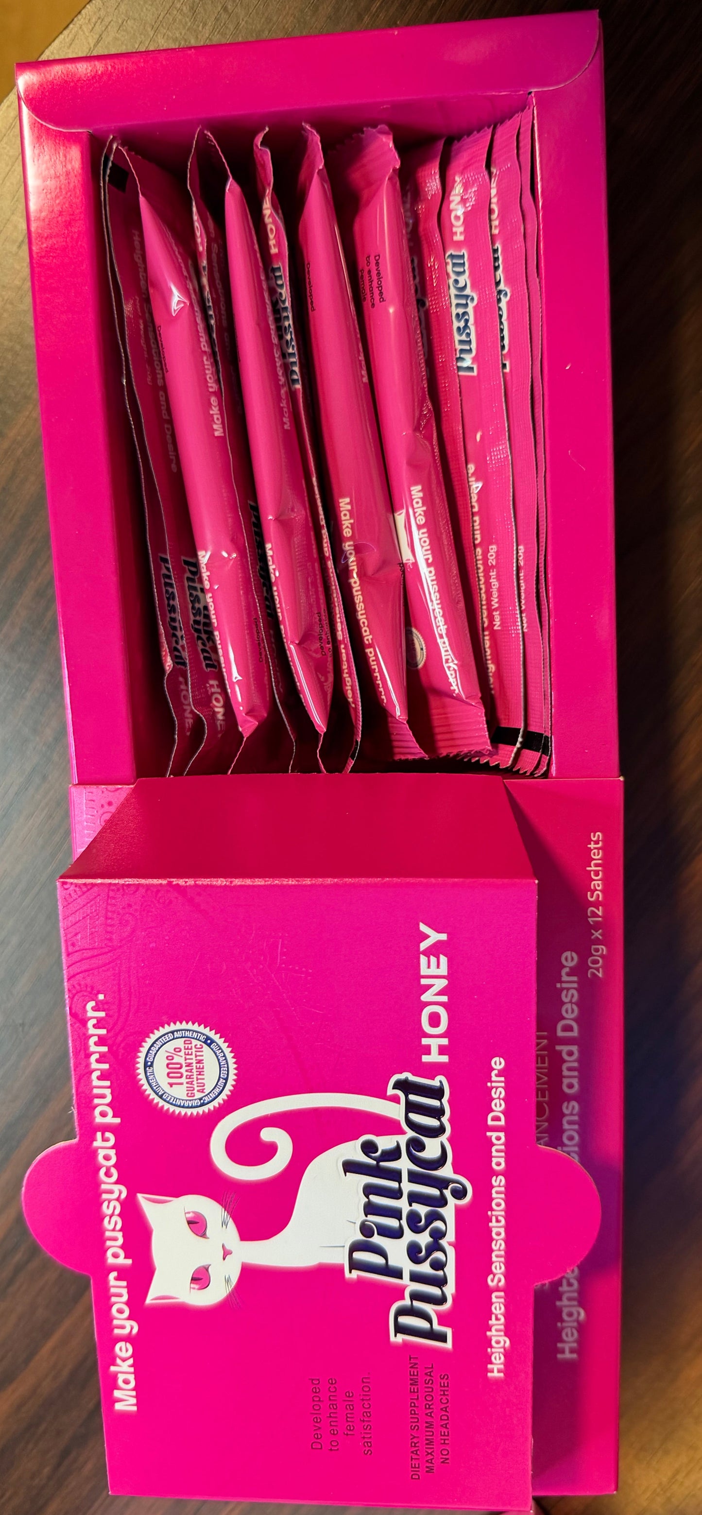CAJA DE 12 MIELES 🎀 12x20G Pinkpussycat 🎟️V.I.P ~12~SOBRES ✅ 40% Dto OFF