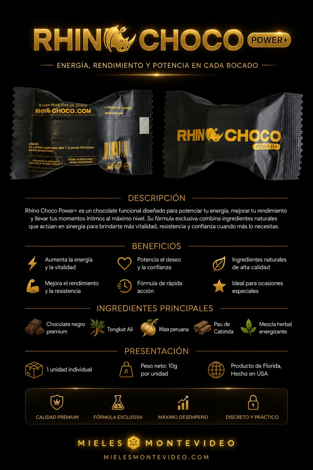 🍫🦏 RHINO CHOCO VIP x 1 Unidad 10mg